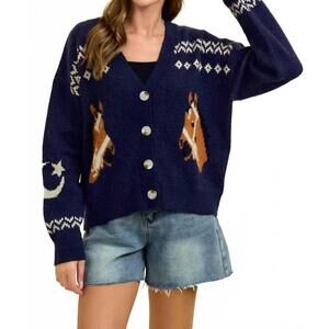 NEW DOE AND RAE starlight mustang cardigan in navy